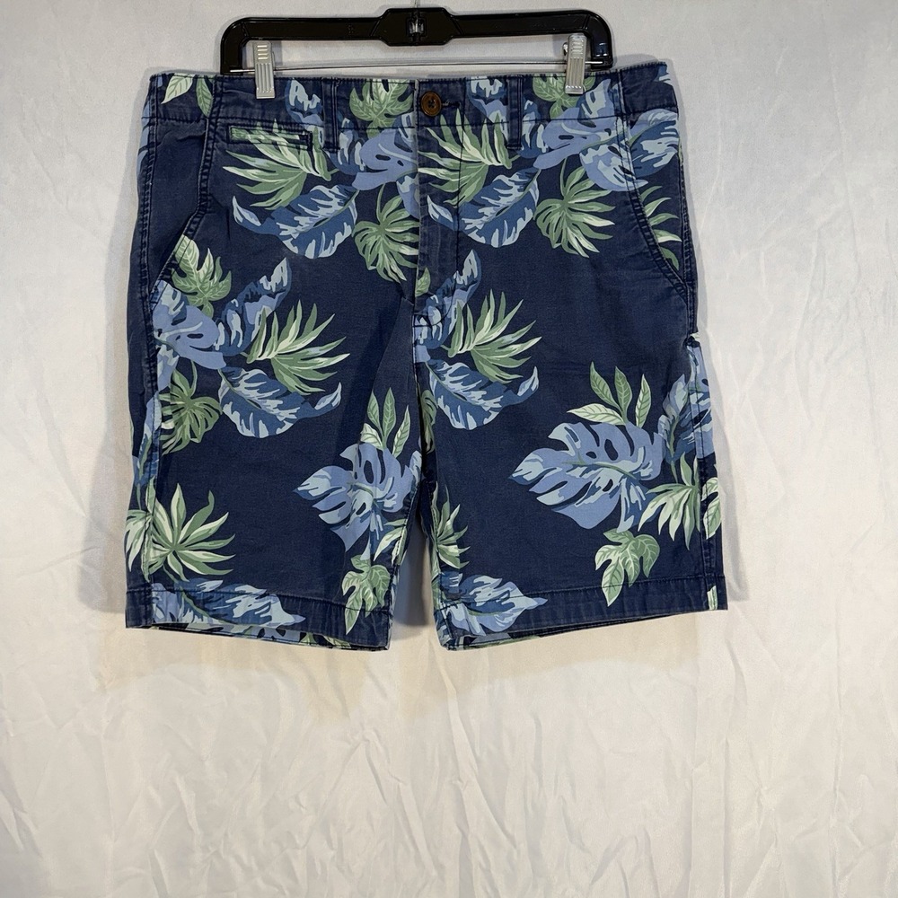 American Eagle Shorts Mens Blue Floral Hawaiian Chino Flat Front Beach Fits 36